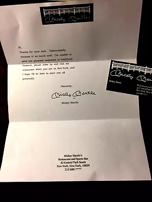 Mickey Mantle NY Restaurant Business Card And Letter With Facsimile Autograph • $5