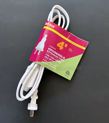 4ft Electric Extension Cord 3 Outlet 2 Prong Electrical AC Power Cable WHITE • $8.95