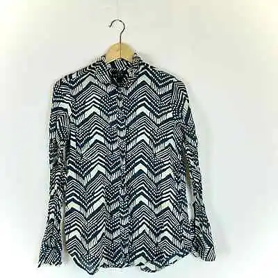 J. Crew Silk Geometric Chevron Print Button Down Long Sleeve Boy Cut Top Size 6 • $25