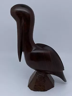 Carved Wood Pelican 7  Dark Wood Seaside Collectible • $12.60