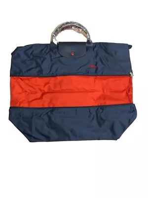 Longchamp Le Pliage Expandable Large Travel Weekend Tote Bag Navy/Vermilion New • $139.99