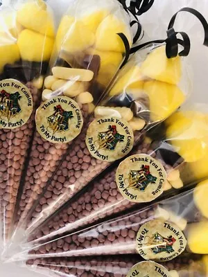 Harry Potter Inspired Themed Sweet Candy Cones & Sticker Party Yellow & Brown • £7.49