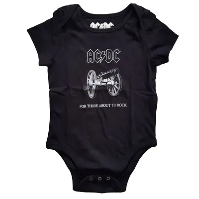 AC/DC Official About To Rock Black Cotton Kids Baby Grow 0-3 To 24 Months • £11.95