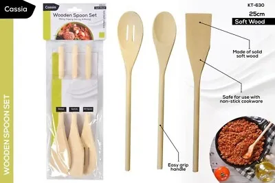 $4.95 • Buy 3pc Wooden Spoon -  Kitchen Cooking Baking Tool Mixing Utensils Natural 
