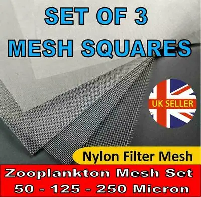 £23.99 • Buy Zooplankton Micron Mesh 50 125 250 Set Of 3 Sieves Copepod Brine Shrimp Rotifers