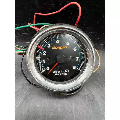 Vintage Sunpro Super Tach 2 RPM Meter Gauge X1000 Chrome Black Blue Tachometer • $100