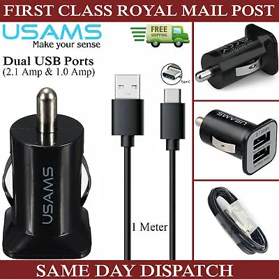 Dual USB 3.1A Car Charger Plug & 1M Type C USB Cable For Samsung Galaxy Phones • £3.49