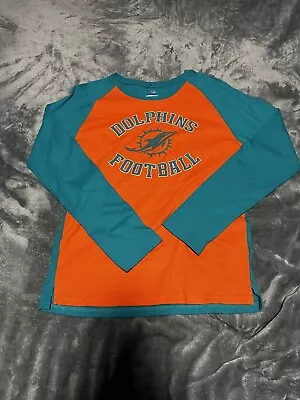 Miami Dolphins Long Sleeve T Shirt Women’s Blue Orange X-Large Crew Neck Adult • $11.99