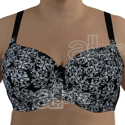 Ladies Black & White Luxury Bra Paisley Underwired Firm Hold Large Full Cup • £14.95