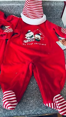 ☘☘☘☘ Vitamins Baby Boy Velour Christmas PJ's And Cap First Christmas  NWT☘☘☘☘ • $12.85