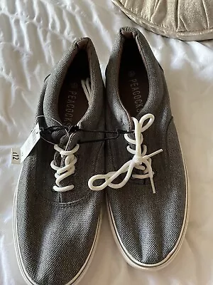 Men's Canvas Lace Up Deck Shoe Grey Slip On Standard Fit Size 9 • £5.99