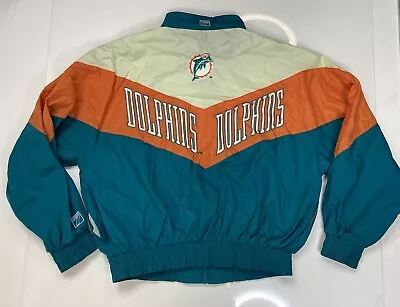 VINTAGE Logo 7 Miami Dolphins Lightweight Jacket Men XL Multicolor NFL 90s • $49.95