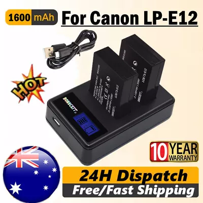 2X 1600mAh LP-E12 Battery + LCD Dual Charger For Canon EOS M M10 M50 100D DSLR • $28.99