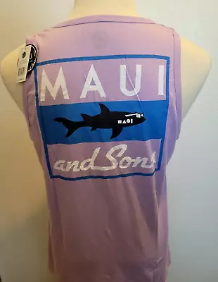 New Men's XL Maui & Sons Surf Co. Classic Shark Lavender Graphic Tank Top • $24.99