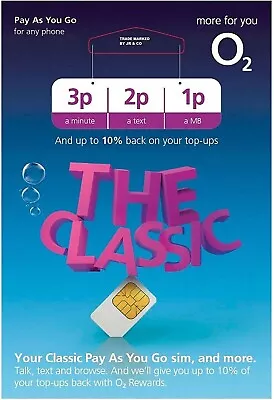 O2 Sim Card New Sealed Classic NEW 2024 Sim Pay As You Go 02 - 2G 3G 4G 5G • £0.99