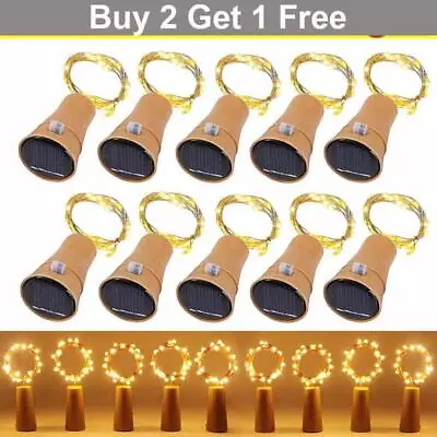 6PCS 10/20LED Solar Wine Bottle String Lights Cork Shaped Copper Wire Fairy Xmas • £12.59