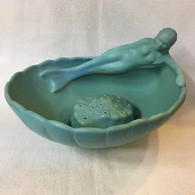 Siren Of The Sea Bowl & Flower Frog ~ Mermaid Flying Fish ~ Van Briggle Pottery • $950