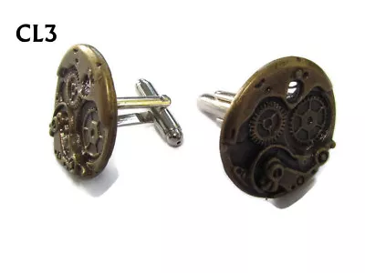 Steampunk Cufflinks Bronze Coloured Clockwork Mechanical Gearwheels Cogs #CL3 • $9.33