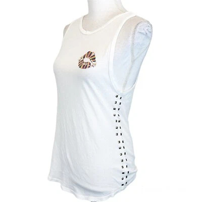 $22.49 • Buy Lauren Moshi Womens XS Tank Kissing Lips Solid White Studded Side