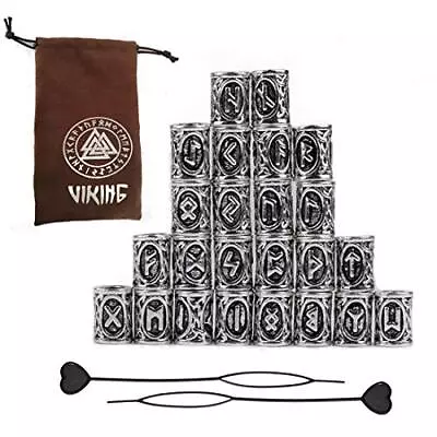 24 Pcs Norse Viking Runes Beads DIY Hair Beard Braiding Beads For Bracelets • $12.25