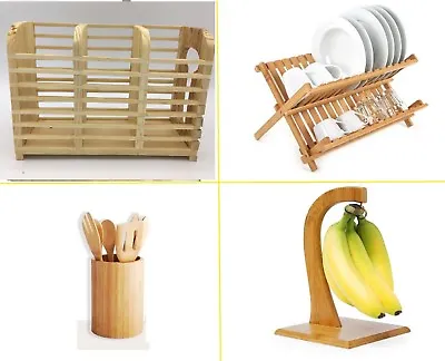 £16.99 • Buy Bamboo Dish Drainer Cutlery Holders Wooden Plates Rack Stand Organizer Kitchen E