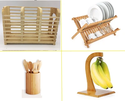 £16.98 • Buy Bamboo Dish Drainer Cutlery Holders Wooden Plates Rack Stand Organizer Kitchen E