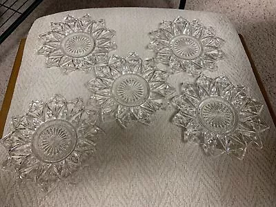 Vintage Federal Glass Petal Clear Salad  Plate Star Flower Starburst Set Of 5 • $20