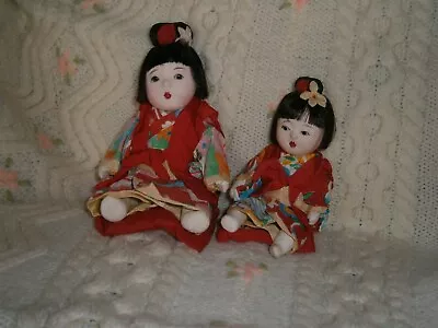 Vintage Mid-Century Japanese Miniature Dolls Sitting Mother 6  Girl 4  • $29.95