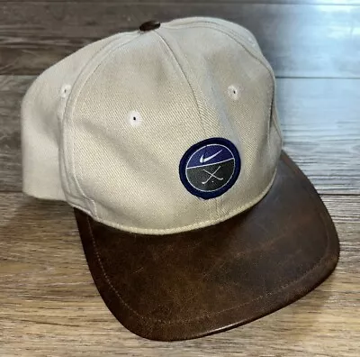 Vtg NIKE Golf Cookie Patch Hat Cap Canvas W/ Stitched Leather Brim RARE • $39.99