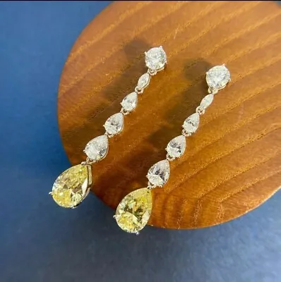 £75.05 • Buy Water Drop  Yellow/Diamond 925 Sterling Silver Dangle Drop Earrings For Women 