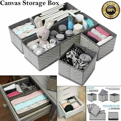 Wardrobe Drawer Organiser Foldable 6 Set Canvas Storage Box Divider Tidy Clothes • £10.99