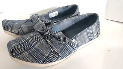 TOMS Blue Plaid Slip On  Womens Shoes Size 9.5 M Flats Casual • $9.99