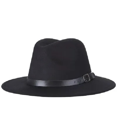 Wide Brim Wool Felt Fedora Panama Western Cowboy Hat Casual Jazz Cap Men Women • $12.88