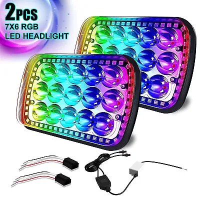 7X6  LED Headlight RGB Color Hi/Low Sealed For Toyota Pickup Tacoma Halo Lamp • $79.99