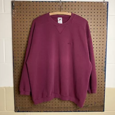 Vintage 90s Nike Swoosh Sweatshirt Size Medium Tonal Burgundy Maroon 1990s Tag • $39.80