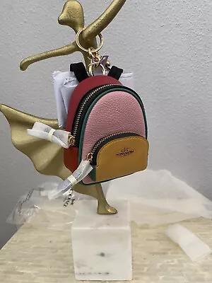 Coach Mini Court Backpack Coin Case Bag Charm In Colorblock Gold/Multi C7802 • $109