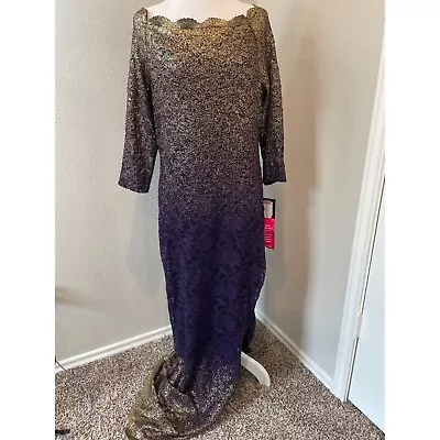 NWT Marina Purple Ombre Lace Detail Evening Formal Gown • $121