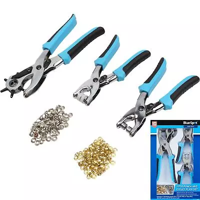 3pc Revolving Leather Hole Punch And Eyelet Plier Set Puncher Belts Cut 08802 • £10.89
