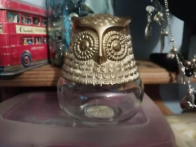 Vintage 1970 Avon Owl Cologne Decanter Brass Glass Bottle Empty • $3
