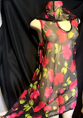 Vintage Cole Of California  Sheer Floral Dress W/Hood Swim Cover Up Size S/M  Y9 • $20