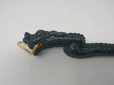 Vintage Japanese Dragon Shoe Horn Red Rhinestone Eyes Black Gold Tone Accent 12  • $19.54