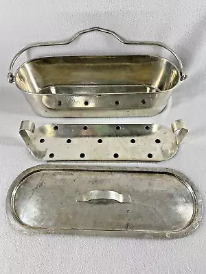 Vintage Fish Poacher FRANCE #40 TIN COVERED STEEL STEAMER W/ LID & POACHING TRAY • $49.88