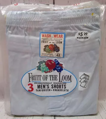 Vintage NOS Fruit Of The Loom Mens Boxer Shorts 3-Pack Size 42 Blue Cream NEW • $29.95