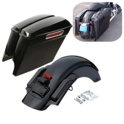 5" Stretched Saddlebags & Rear Fender Kit For Harley Touring CVO 2009-2013 - Black ABS With Integrated Lights