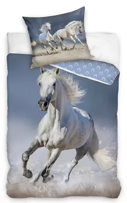 White Grey Horse Pony Bed Set Single Bedding Set 100% Cotton Continental Size 2 • £21.49