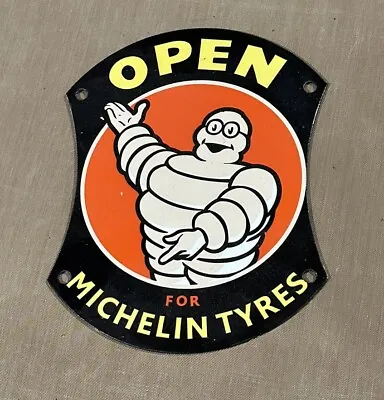 Vintage Style Michelin Tires Service Door Push Gas Oil  Die-cut Porcelain  Sign • $55