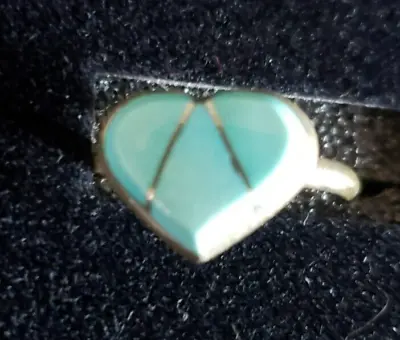 Vintage Zuni Handmade Sterling Silver Turquoise Heart Ring Size 7.5 Or 6.5 • $47.50