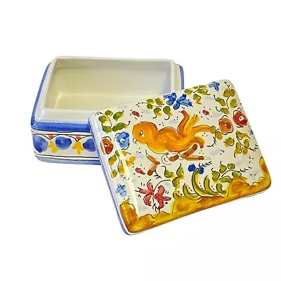 Vtg Talavera Trinket Box Hand Paint Portugal Artist Frazarte Bird Flowers 3.5  • $25