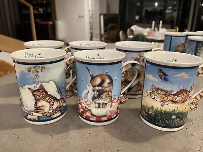 Bundle X6 Comical Cats Porcelain Collectors Mugs-Gary Patterson Danbury Mint #1 • £30