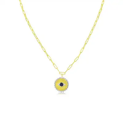 Evil Eye Pendant Yellow Gold Necklace Paperclip Chain Diamond And Blue Sapphire • $1330
